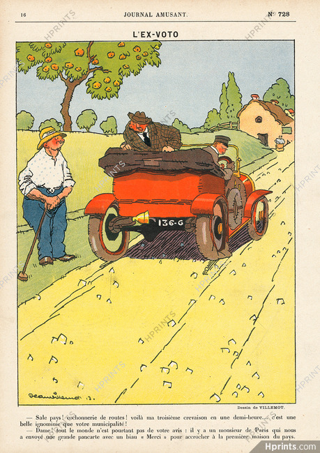 Jean Villemot 1913 L'Ex-Voto, Automobile in the Countryside, Le Journal Amusant