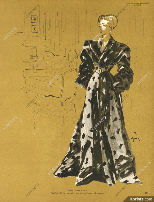 Mad Carpentier 1945 René Gruau, Fashion Illustration, Evening Velvet Coat