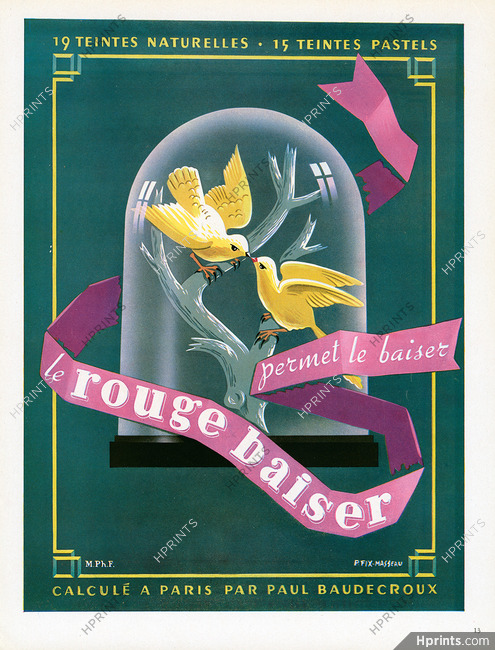 Rouge Baiser 1948 Birds, Pierre Fix-Masseau, Lipstick