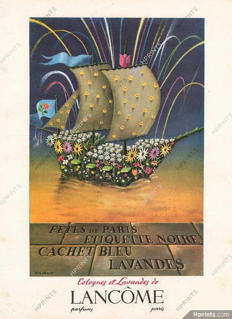 Lancôme (Perfumes) 1948 E.M. Pérot, Fêtes de Paris, Etiquette Noire...