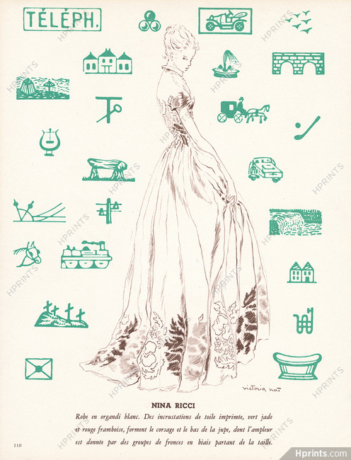 Nina Ricci 1948 Victoria Nat, Fashion Illustration, Pictogrammes