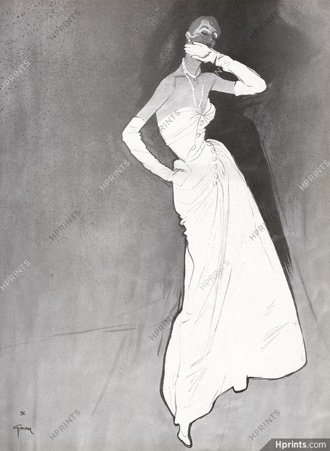 Christian Dior 1949 René Gruau, Evening Gown