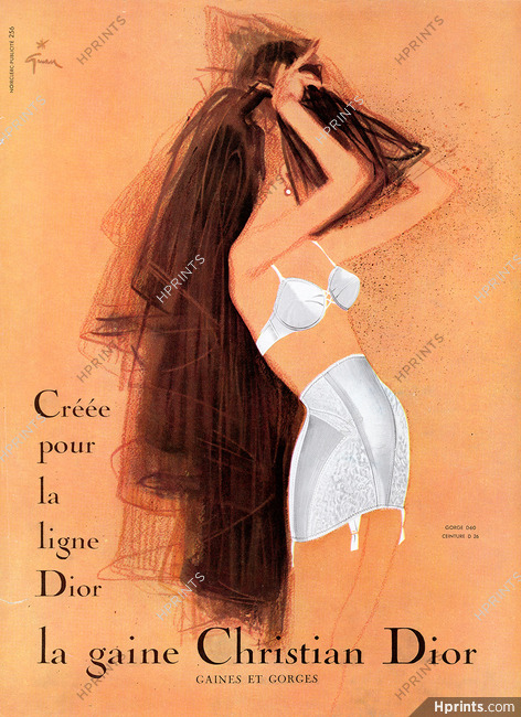 Christian Dior (Lingerie) 1957 René Gruau, Girdle, Bra (Version A) Gorge D60 Ceinture D26