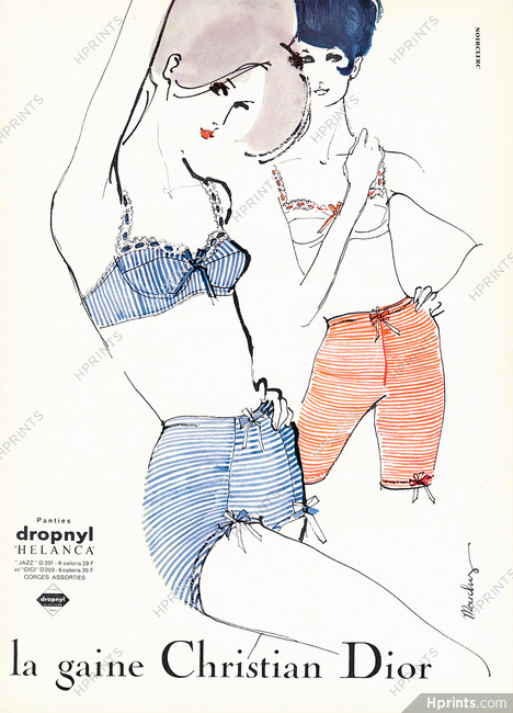 Christian Dior (Lingerie) 1963 Mouchy Fashion Illustration, Panty Girdle Bra