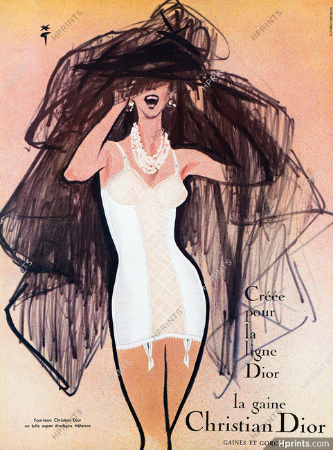Christian Dior (Lingerie) 1960 René Gruau, Fourreau en tulle Helanca