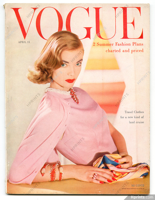 Vogue US April 15, 1955 Photo Horst, Jewels by Cartier, Vevean, Leombruno-Bodi, Prigent, René Bouché