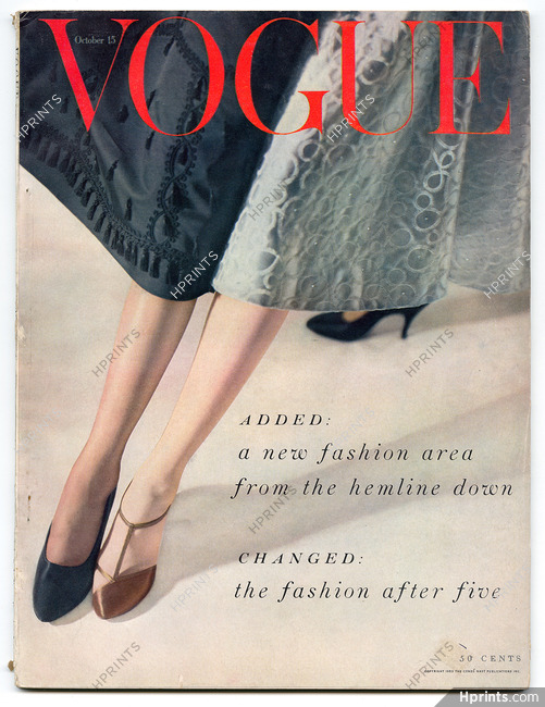 US Vogue October 15, 1953 Shoe and Stockings, Christian Dior's Paris House, Photo Horst, Rawlings, Clarke, Herbert Matter