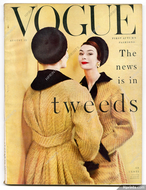 US Vogue August 15, 1954 Tweeds, Photo Frances Mclaughlin, René Bouché, Karen Radkai, Herbert Matter...