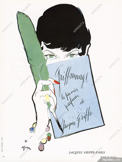 Jacques Griffe (Perfumes) 1950 Griffonnage, Gruau (Version signature left)