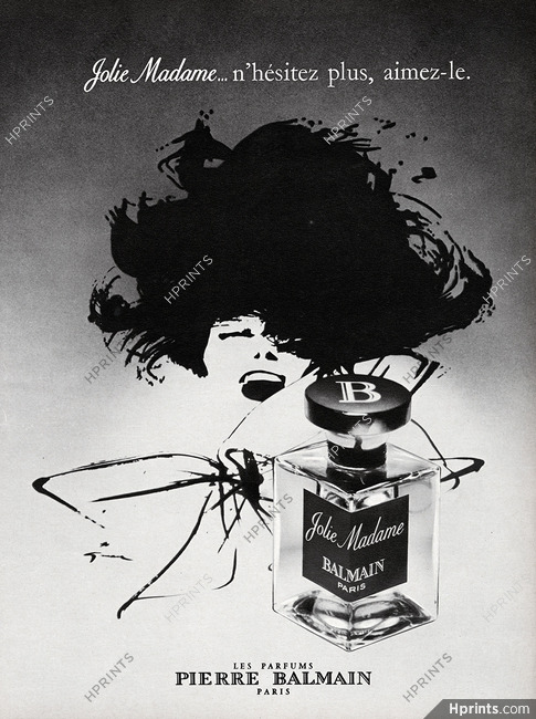 Pierre Balmain (Perfumes) 1969 René Gruau "Jolie Madame"