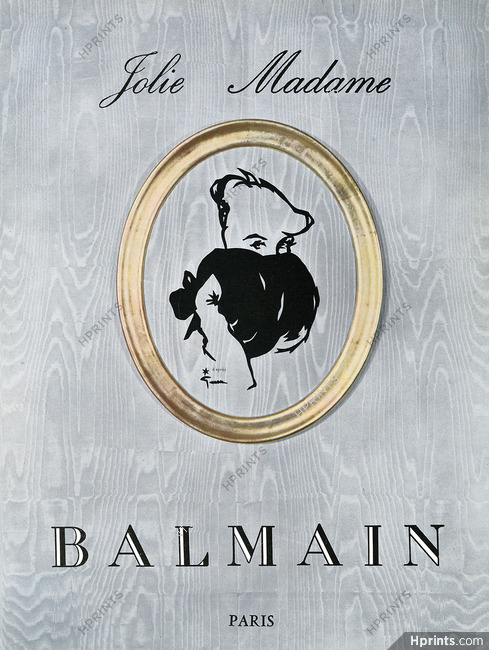 Pierre Balmain (Perfumes) 1954 Jolie Madame, Muffs, René Gruau