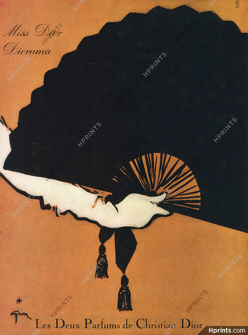 Christian Dior (Perfumes) 1953 Miss Dior & Diorama, René Gruau (Fan, version A)