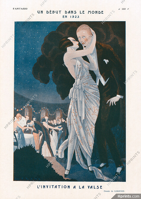 L'Invitation à la Valse, 1923 - Fabius Lorenzi Elegant, Roaring Twenties, Woman inviting shy man to dance