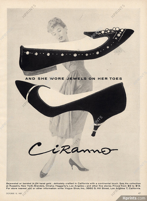 Ciranno (Shoes) 1957Jewels on her Toes — Advertisements