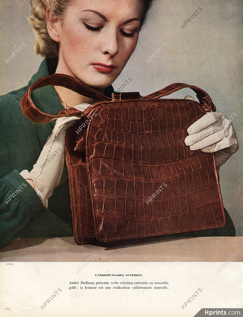 André Dallioux 1946 Crocodile Gold Handbag