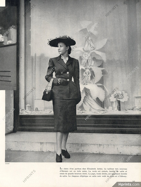 Hermès 1947 Tailleur, Sac, Gants, Vitrine Elizabeth Arden, Photo Ostier