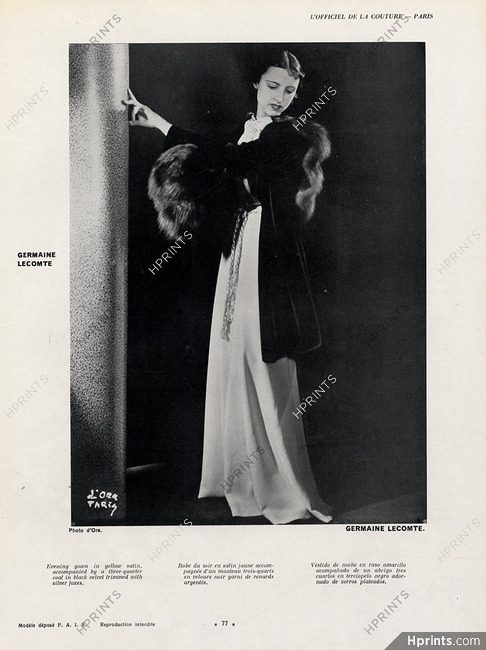Germaine Lecomte 1936 d'Ora Evening Gown Fashion Photography