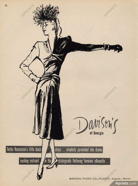 Nettie Rosenstein (Couture) 1945 Davison's, Fashion Illustration