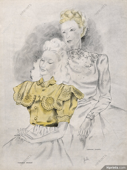 Madeleine Vramant & Germaine Lecomte 1945 Blouses Jeb Fashion Illustration