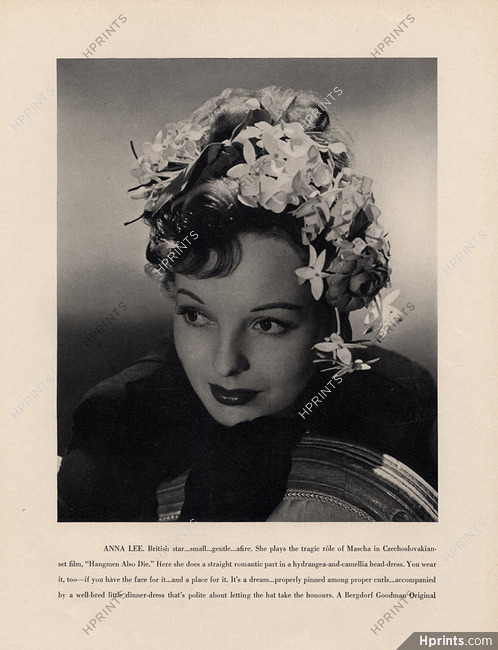 Anna Lee 1943 Bergdorf Goodman, Flowers Hat