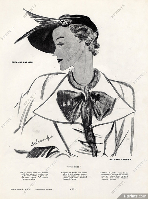Suzanne Farnier 1934 Schompré, Hats