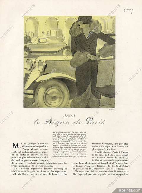 Sous le Signe de Paris, 1935 - Pierre Mourgue Renault Reinastella, Coat, Text by Joseph Kessel