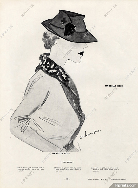 Marcelle Roze 1934 Schompré, Hats
