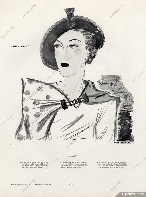 Jane Blanchot 1934 Schompré, Hats