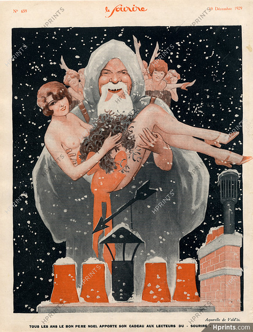 Vald'Es 1929 Christmas, Santa and sexy looking girl