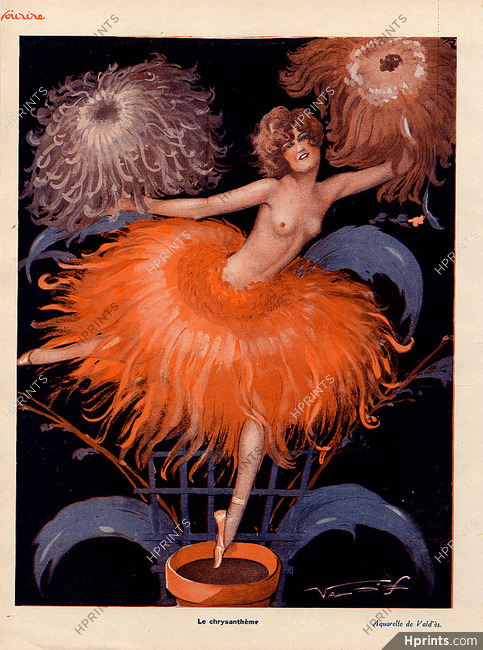 Vald'Es 1929 Chorus Girl, Music-Hall Feathers Costume, Topless