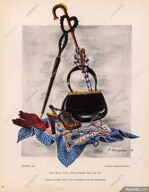 Fashion Goods Marcelle Ladousse 1947 Handbag Duc, Scarf Rodolphe Simon, Jad Umbrella,
