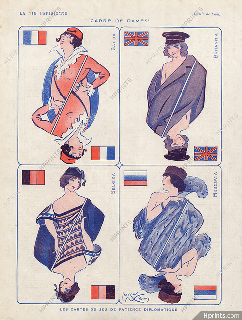 Jacques Nam 1916 ''Carré de dames'' Playing Cards, Gallia, Britannia, Moscovia, Belgica...Flags