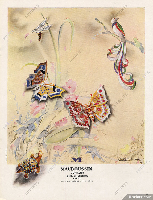 Mauboussin 1947 René Sim Lacaze, Butterfly, Birds, Clips