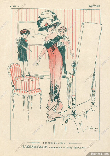 René Vincent 1909 ''L'Essayage'' Evening Gown, Model Fashion, fitting