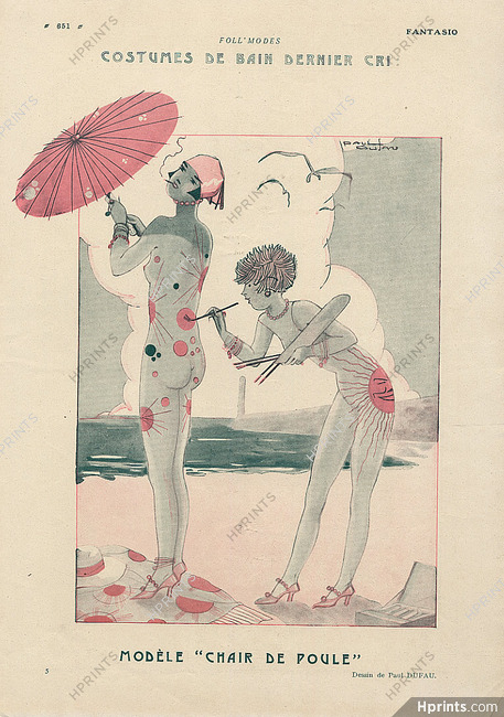 Paul Dufau 1925 Swimwear body-painting, Modèle de Maillot de Bain "Chair de Poule"
