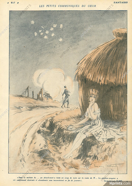 Les petits communiqués du coeur, 1915 - Louis Icart World War I, Rural Woman