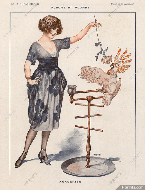Hérouard 1920 ''Fleurs et plumes'' Jacquot Perroquet, Parrot
