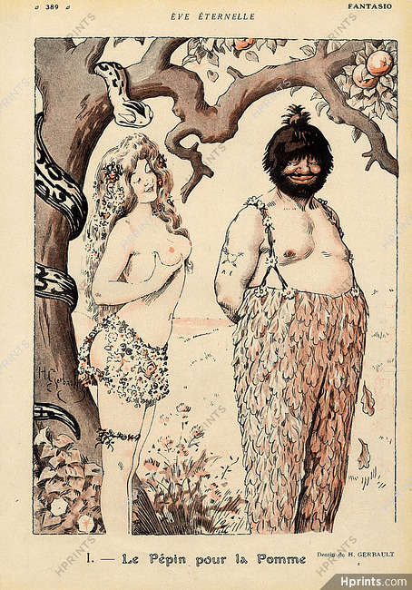 Henry Gerbault 1918 Adam & Eve Snack Topless Mythology