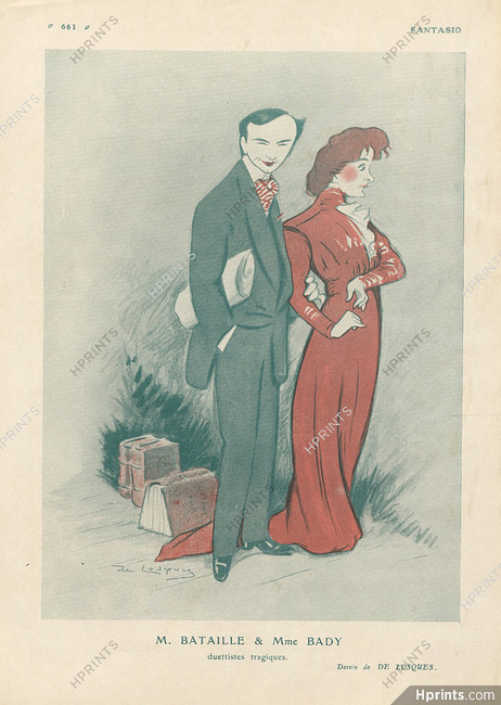 De Losques 1909 M. Bataille & Mme Bady caricature