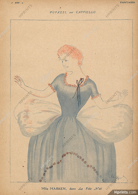 Mlle Marken dans La Folle Nuit, 1917 - Leonetto Cappiello Pupazzi, Caricature