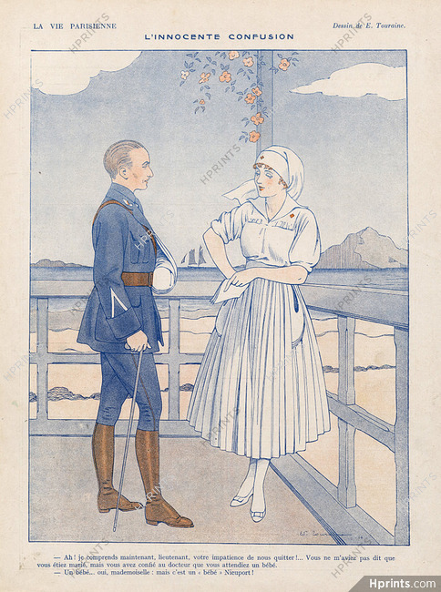 Edouard Touraine 1916 ''L'innocente confusion'' Nurse, Soldier, Seashore