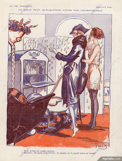 Georges Pavis 1920 Elegant Parisienne, babydoll, stockings