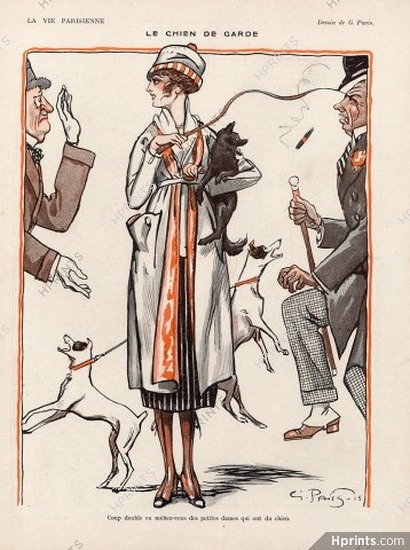 Georges Pavis 1919 ''Le chien de garde'' Elegant Parisienne Dog