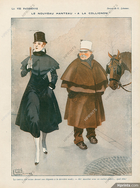 Léonnec 1916 "Le nouveau manteau à la collignon" Elegant Parisienne, Horse