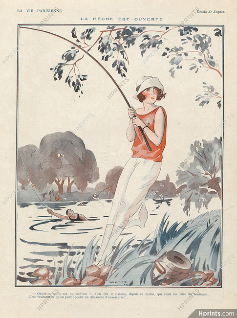 Jaques 1924 ''La pêche est ouverte'' Fishing Attractive Girl