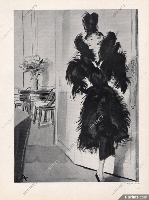 Paquin 1936 Fur Coat, Agnès Hat, Eric Fashion Illustration