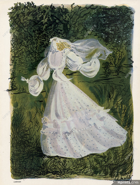 Carven 1945 Jean-Denis Malclès, Wedding Dress