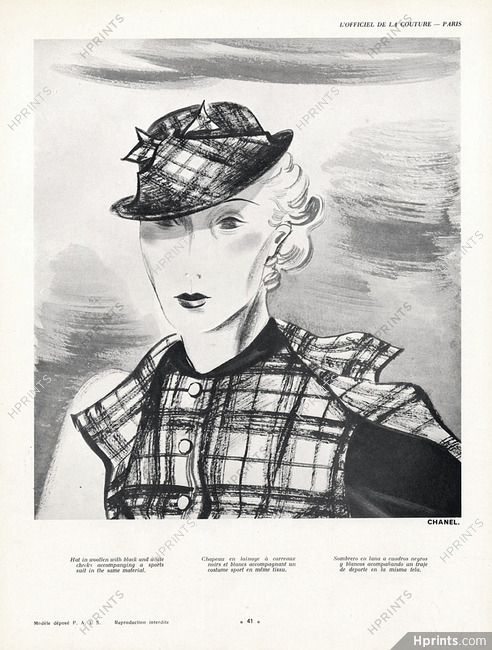 Chanel 1936 Winter Suit, Hat, Fashion Illustration