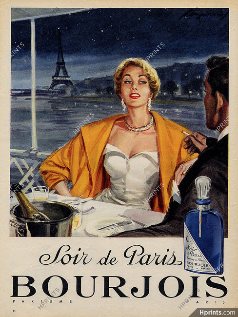 Bourjois 1956 Soir de Paris (Evening in Paris) Eiffel Tower, Raymond Brénot