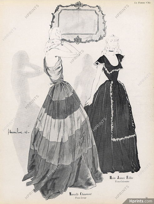 Haramboure 1947 Marcelle Chaumont & Heim Fashion Illustration Evening Gown